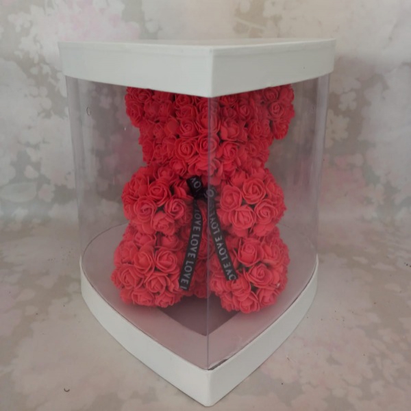 Artificial flower teddy bear in a box Resim 2