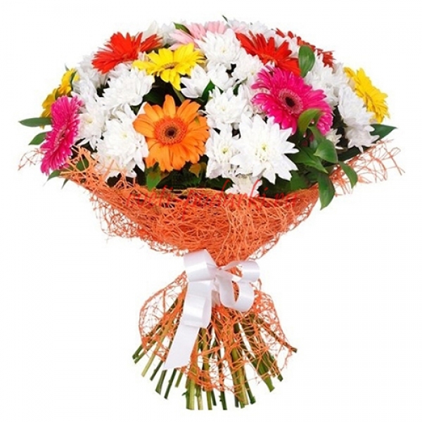 Bouquet von Chrysantheme und Gerbera Resim 1