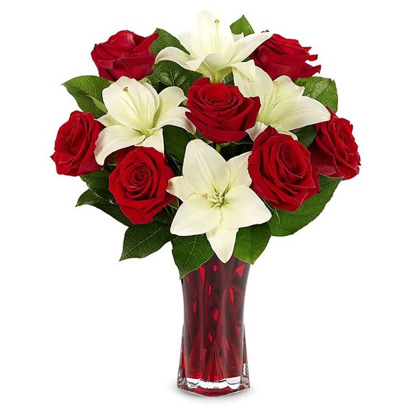 Rosen und Lilien in Vase Resim 2