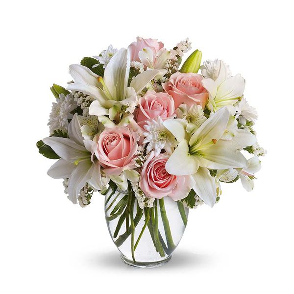 Pink Roses and Lilies in Vase Resim 2