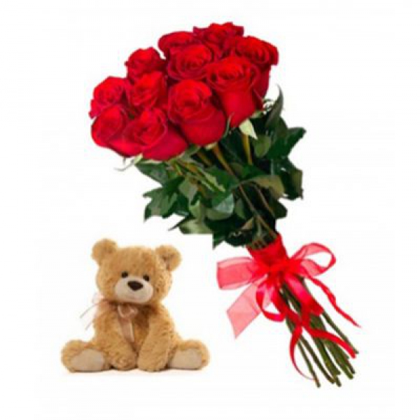 11 Red Roses and Teddy Bear Resim 1